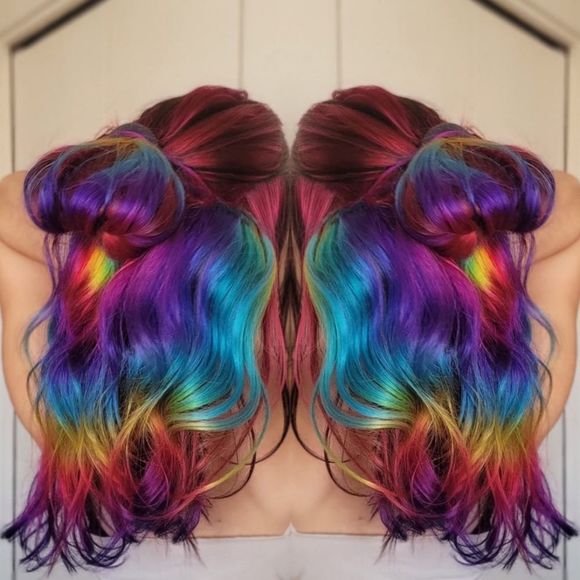 Rainbow Colored Clip in One Piece Human Hair Extensions